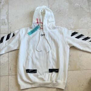 NWT Fun Graphic White and Black Hoodie with Red Zip-Tie Accent Sz Large